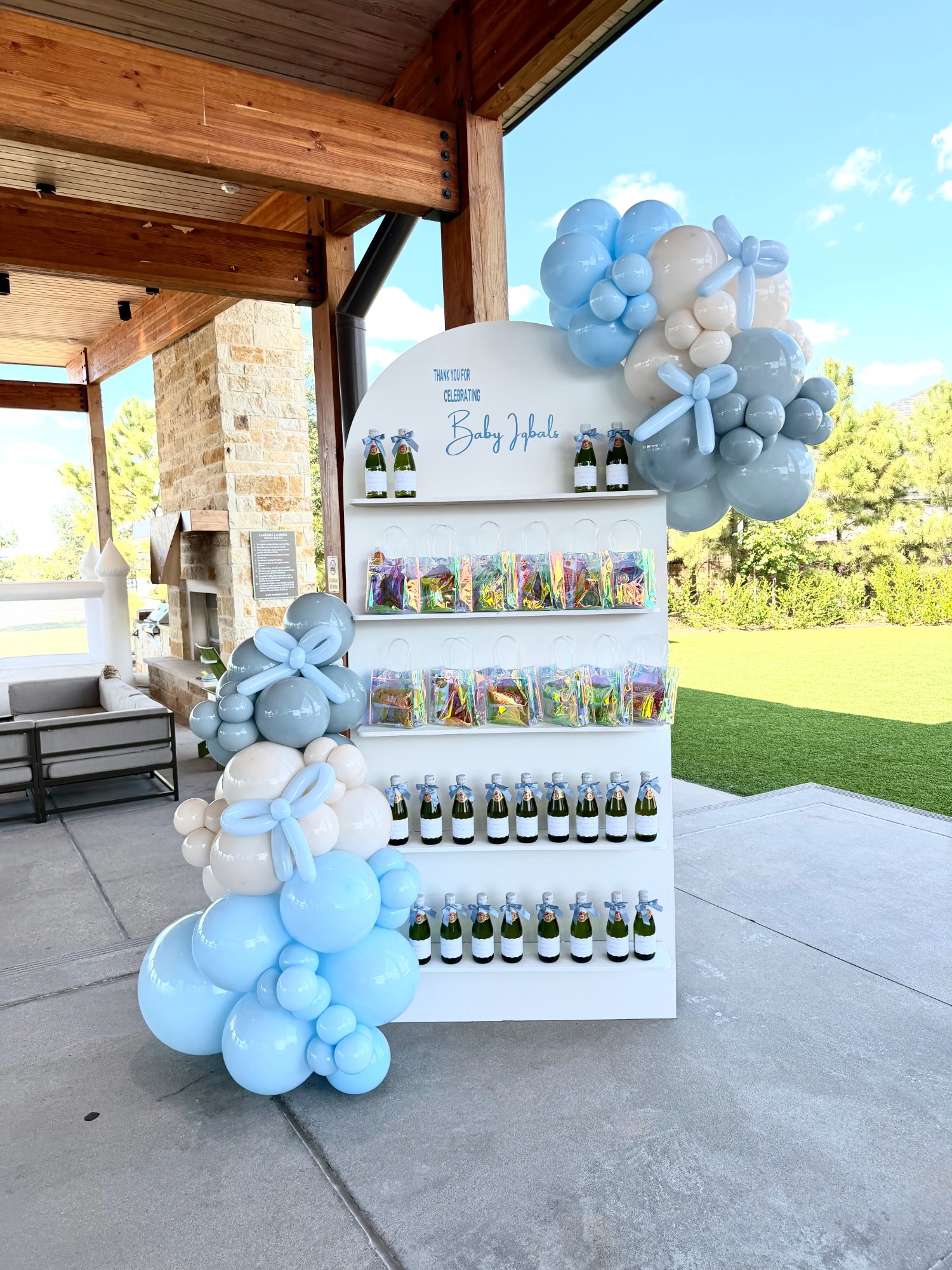Custom baby shower balloon display with treats Houston